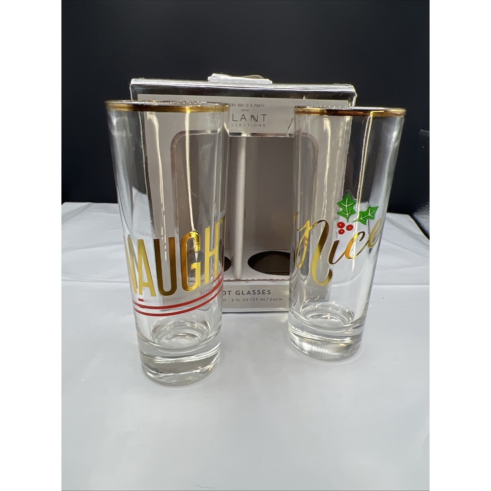 Slant‎ Collections Naughty and Nice Shot Glass Set of 2 Christmas Holiday 2oz